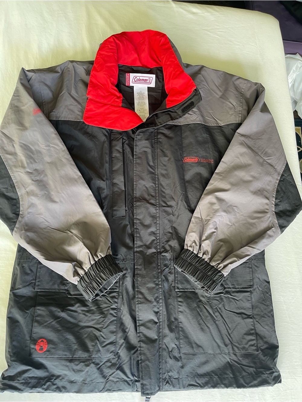 Coleman Black & Gray Waterproof Jacket with Red Lined Collar